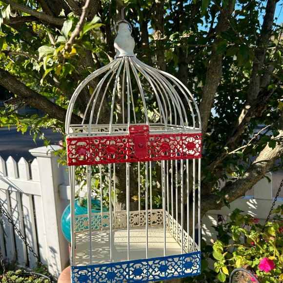 Vintage Square White Metal Bird Cage Decoration - Picture 6 of 8